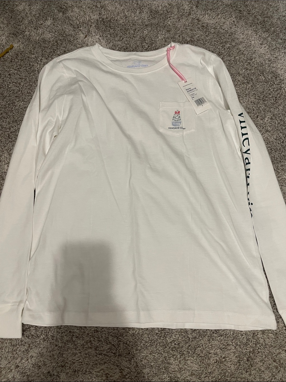 Vineyard Vines White Long-Sleeve Pocket Tee with Sleeve Logo